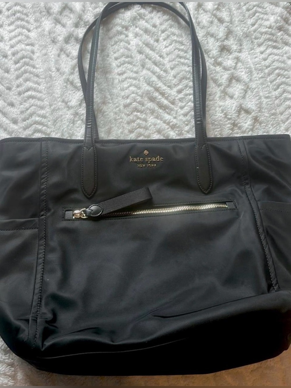kate spade black nylon tote with exterior zip pocket